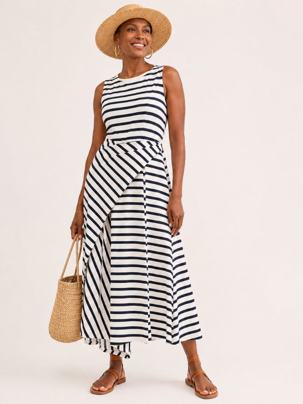 FP Beach Navy White Striped Asymmetrical Cotton Capri Sleeveless Dress size SP